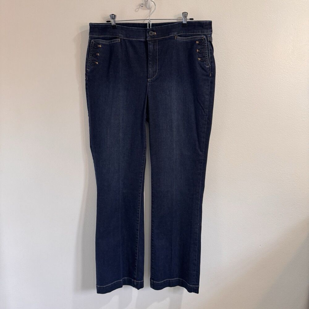 NWT Talbots Jeans 14 Sailor Nautical Dark Wash Denim Bootcut Mid Rise Stretch